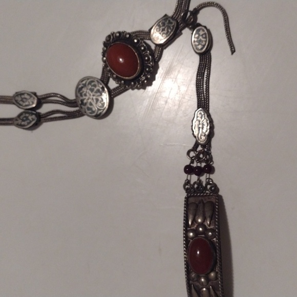 Antique Art Deco Turkish Snake Chain Heavy Silver Metal Necklace Bracelet Set - Picture 9 of 16